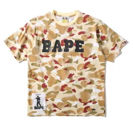 Bape T-shirts Casual Camouflage Letter Round Neck Short Sleeve Men T-shirt