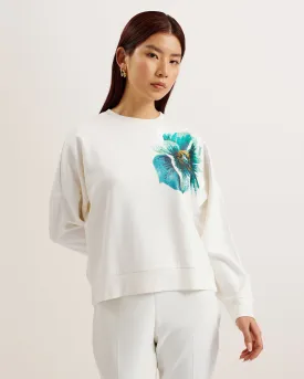 Bayleyy Sequin Graphic Embellished Sweatshirt White