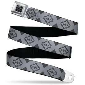 BD Wings Logo CLOSE-UP Black/Silver Seatbelt Belt - Aztec21 Tonal Grays Webbing