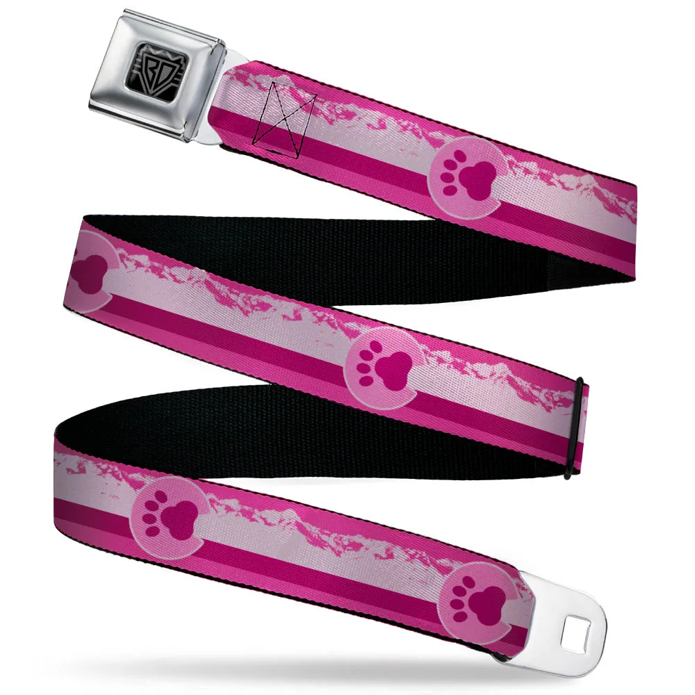 BD Wings Logo CLOSE-UP Black/Silver Seatbelt Belt - Colorado Paw/Mountains Pinks Webbing