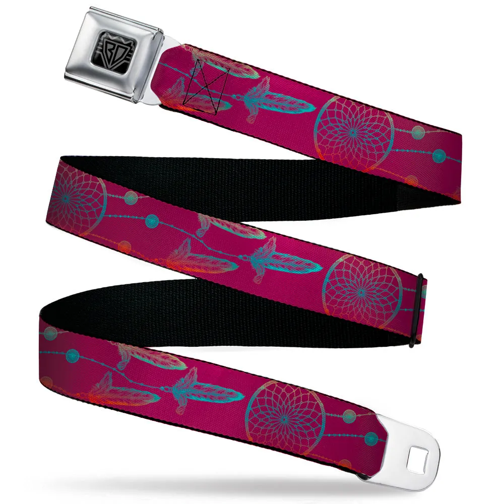 BD Wings Logo CLOSE-UP Black/Silver Seatbelt Belt - Dream Catcher Burgundy/Multi Color Fade Webbing