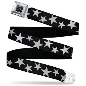 BD Wings Logo CLOSE-UP Black/Silver Seatbelt Belt - Multi Stars Black/White/Black/White Outline Webbing