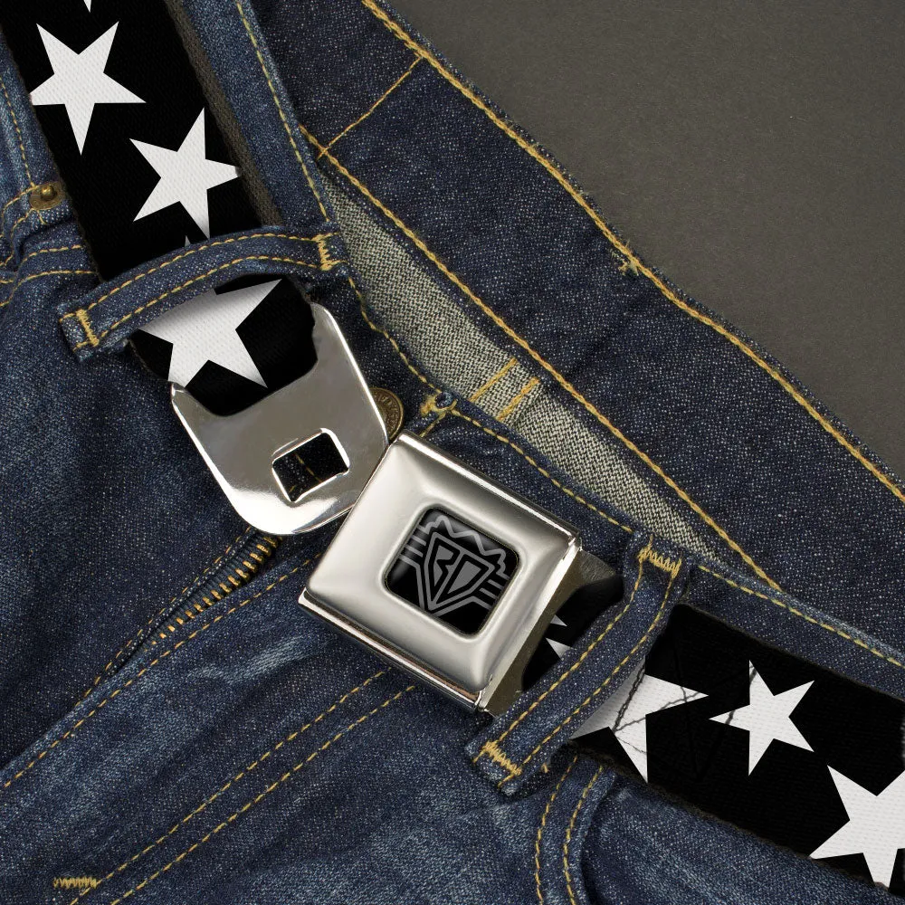 BD Wings Logo CLOSE-UP Black/Silver Seatbelt Belt - Multi Stars Black/White/Black/White Outline Webbing