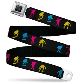 BD Wings Logo CLOSE-UP Black/Silver Seatbelt Belt - Skater Kickflip Sequence Silhouette Black/Blue/Pink/Yellow Webbing