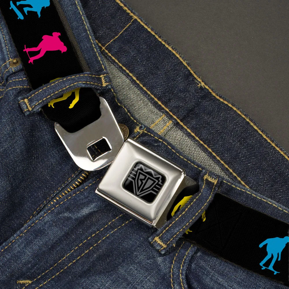 BD Wings Logo CLOSE-UP Black/Silver Seatbelt Belt - Skater Kickflip Sequence Silhouette Black/Blue/Pink/Yellow Webbing