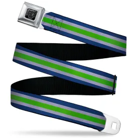 BD Wings Logo CLOSE-UP Black/Silver Seatbelt Belt - Stripe Navy/Gray/Green Webbing