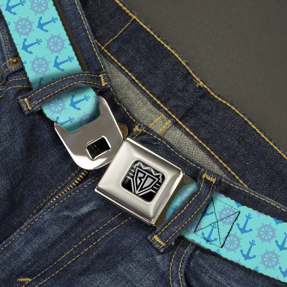 BD Wings Logo CLOSE-UP Full Color Black Silver Seatbelt Belt - Anchor2/Helm Monogram Blues Webbing