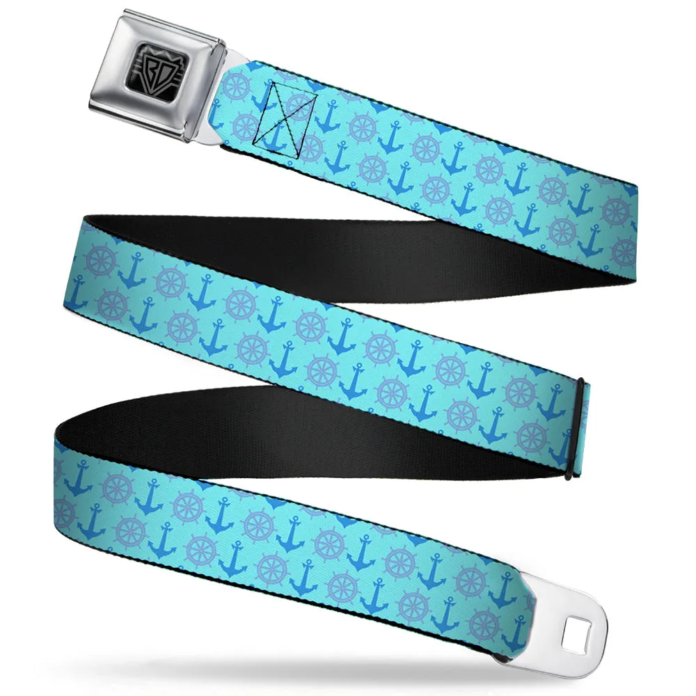 BD Wings Logo CLOSE-UP Full Color Black Silver Seatbelt Belt - Anchor2/Helm Monogram Blues Webbing