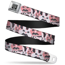 BD Wings Logo CLOSE-UP Full Color Black Silver Seatbelt Belt - Angry Bunnies Gray/Pinks Webbing