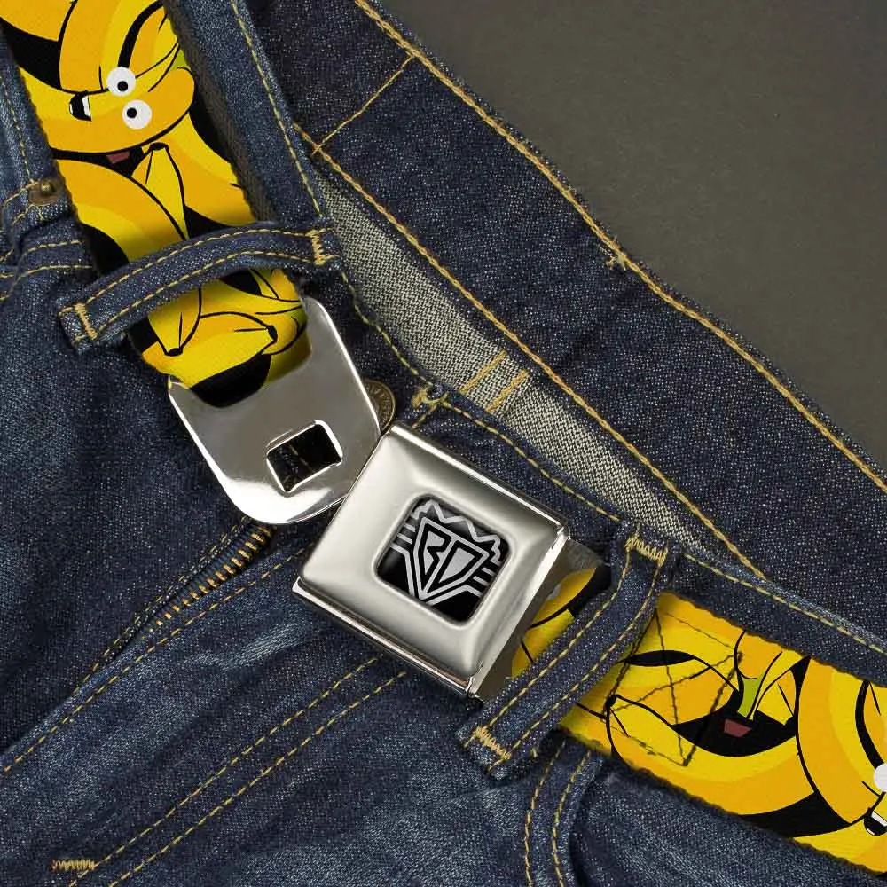 BD Wings Logo CLOSE-UP Full Color Black Silver Seatbelt Belt - Bananas Stacked Cartoon Black//Yellows Webbing