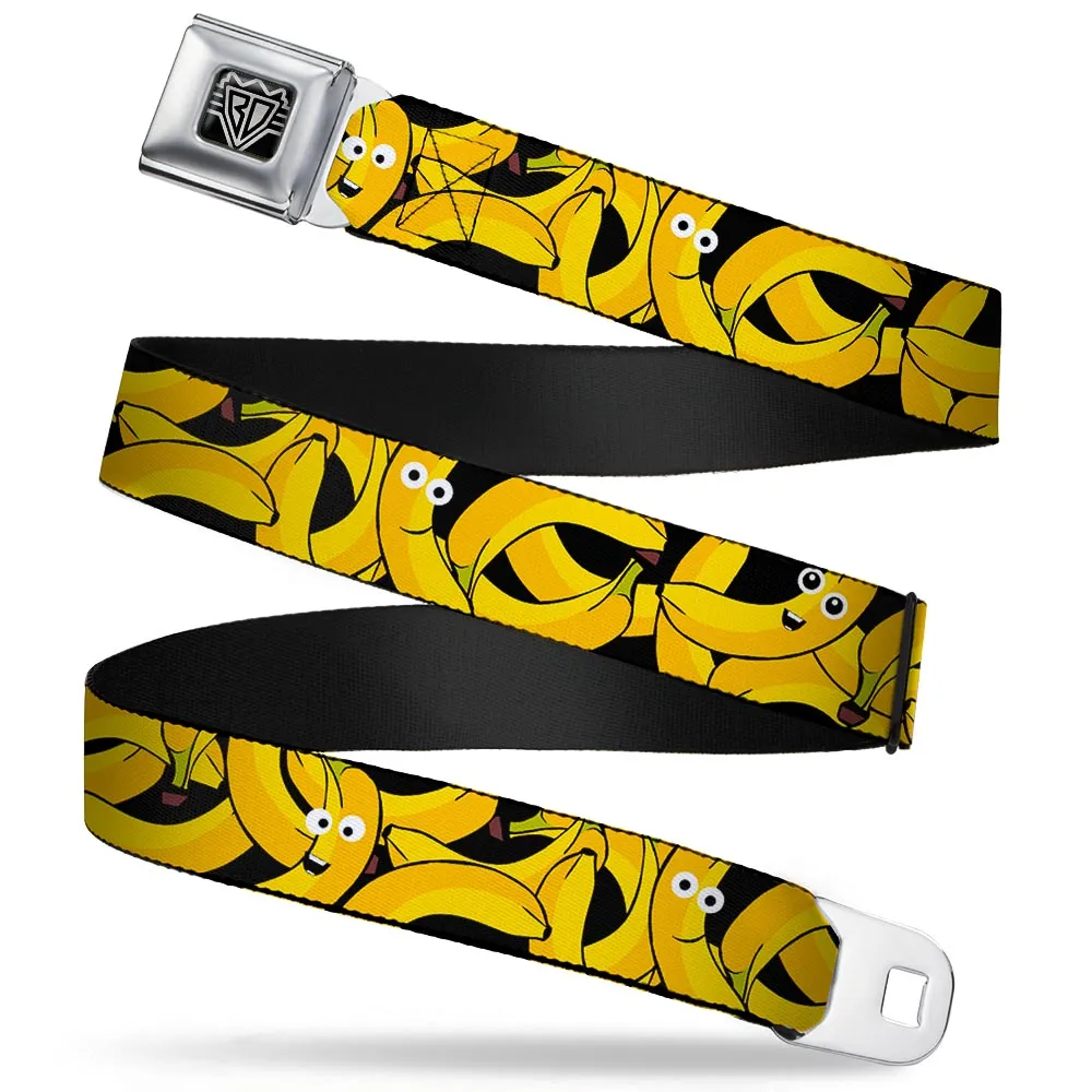 BD Wings Logo CLOSE-UP Full Color Black Silver Seatbelt Belt - Bananas Stacked Cartoon Black//Yellows Webbing