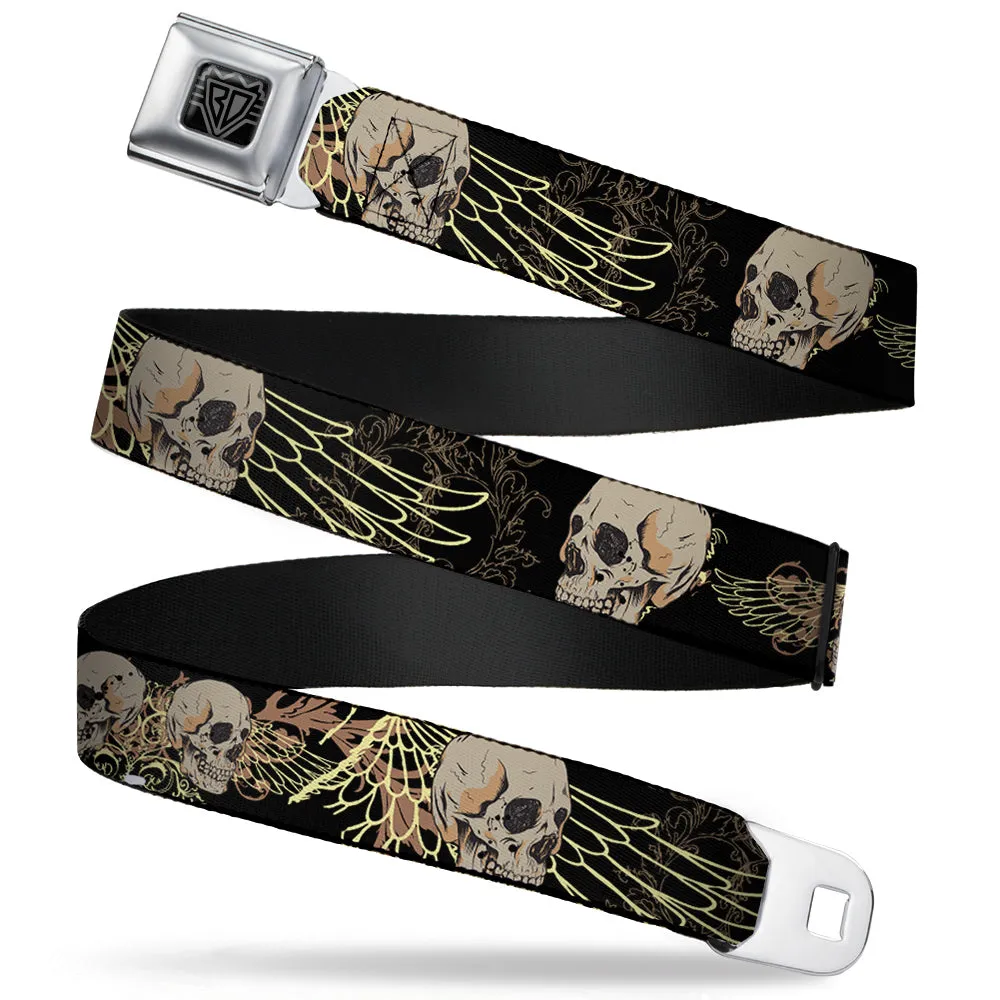 BD Wings Logo CLOSE-UP Full Color Black Silver Seatbelt Belt - BD Die Hard Skull 01 Webbing