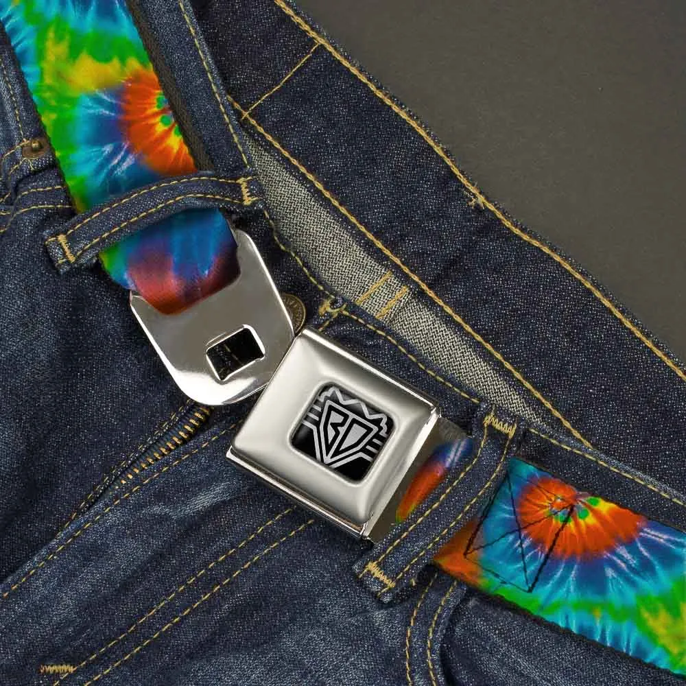 BD Wings Logo CLOSE-UP Full Color Black Silver Seatbelt Belt - BD Tie Dye13 Webbing