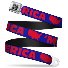 BD Wings Logo CLOSE-UP Full Color Black Silver Seatbelt Belt - 'MERICA/USA Silhouette Blue/Red Webbing