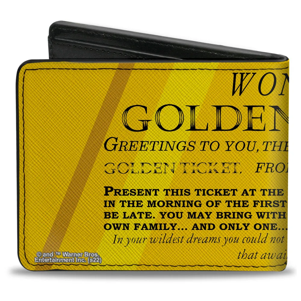 Bi-Fold Wallet - Willy Wonka and the Chocolate Factory Golden Ticket Text Yellows by Buckle-Down