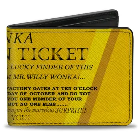 Bi-Fold Wallet - Willy Wonka and the Chocolate Factory Golden Ticket Text Yellows by Buckle-Down