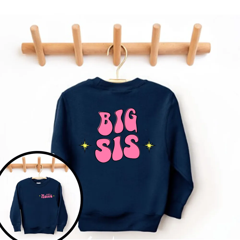 Big/Lil Bro & Sis kids Personalised Navy Sweatshirts