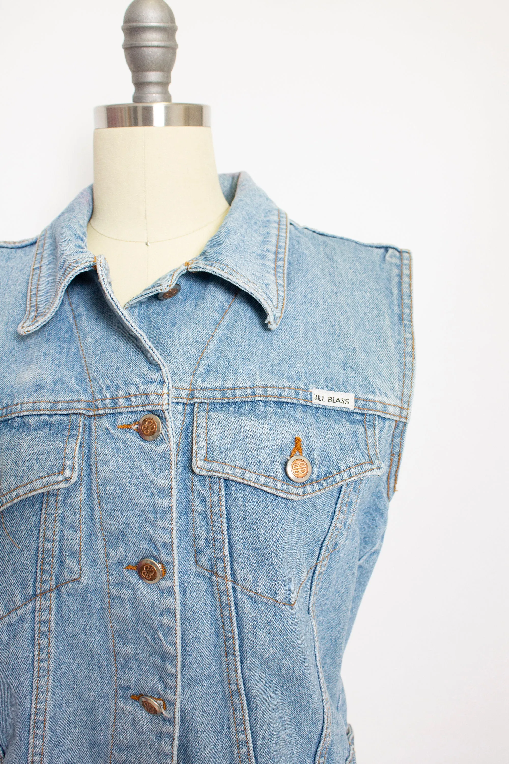 Bill Blass 1990s Denim Top Cropped  Blue Jean M S