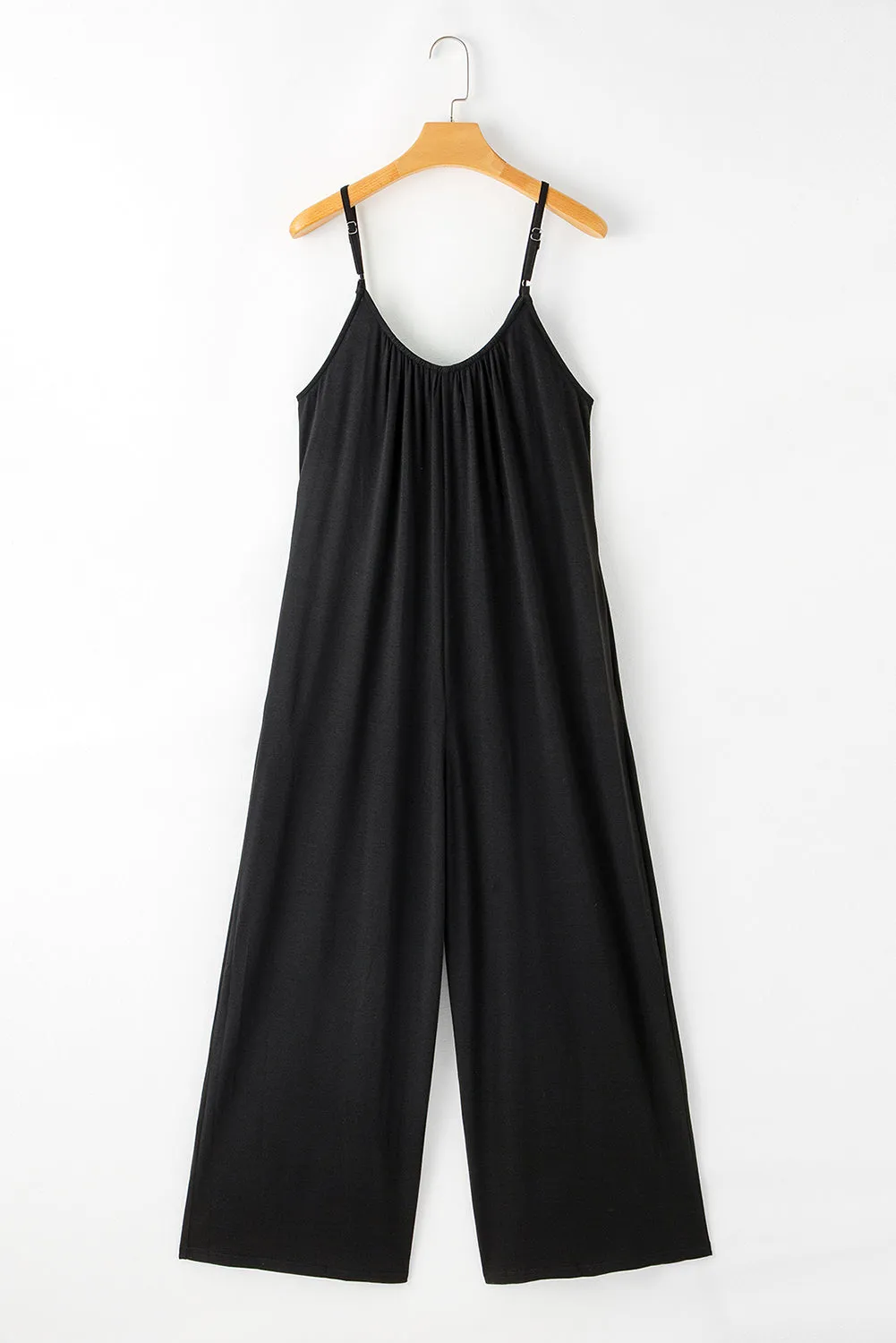 Black Adjustable Knotted Spaghetti Straps Wide Leg Jumpsuit