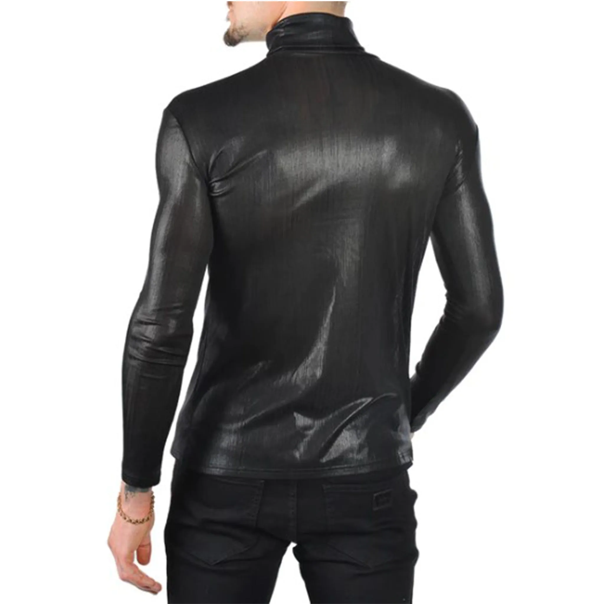 Black Metallic Turtle Neck Shirt