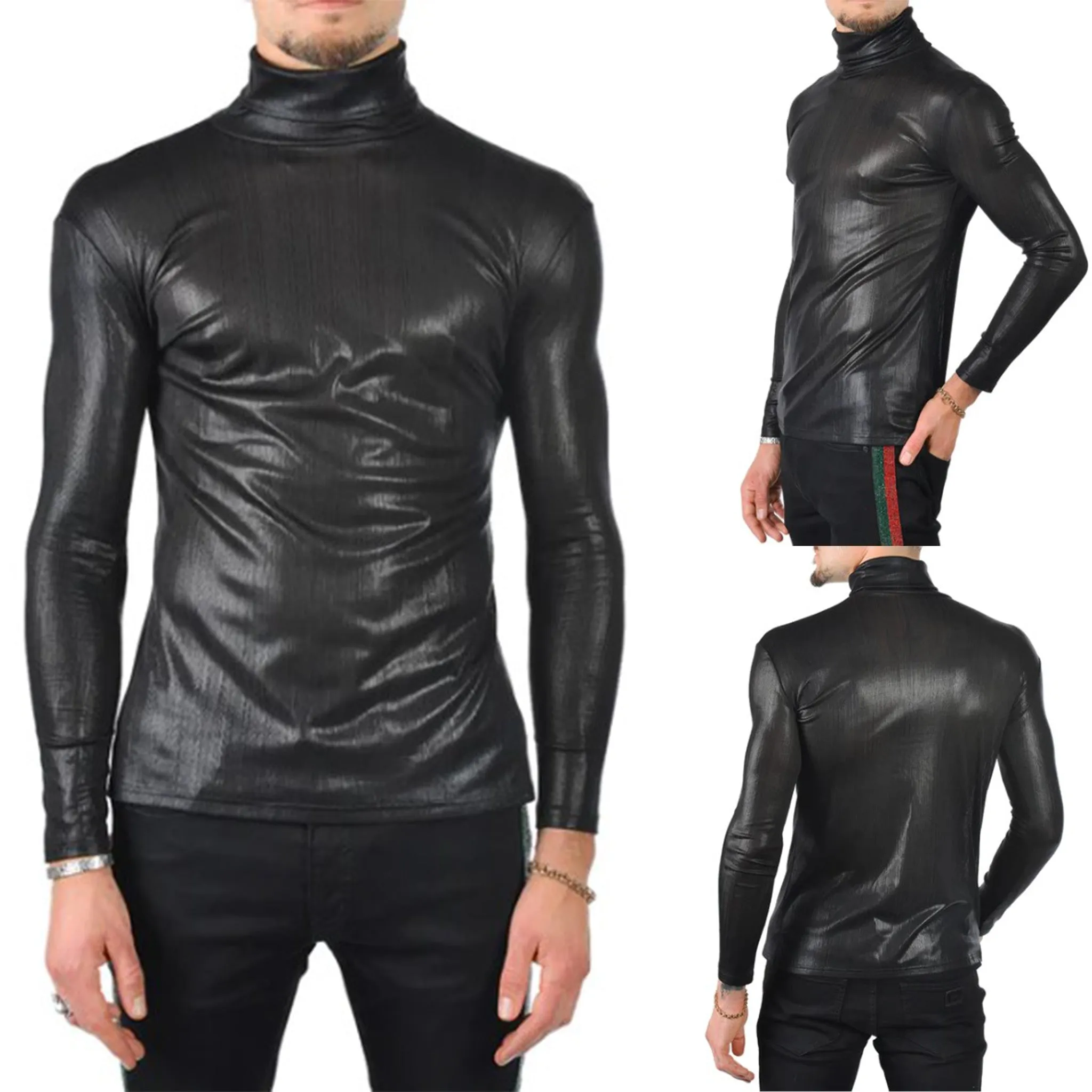 Black Metallic Turtle Neck Shirt