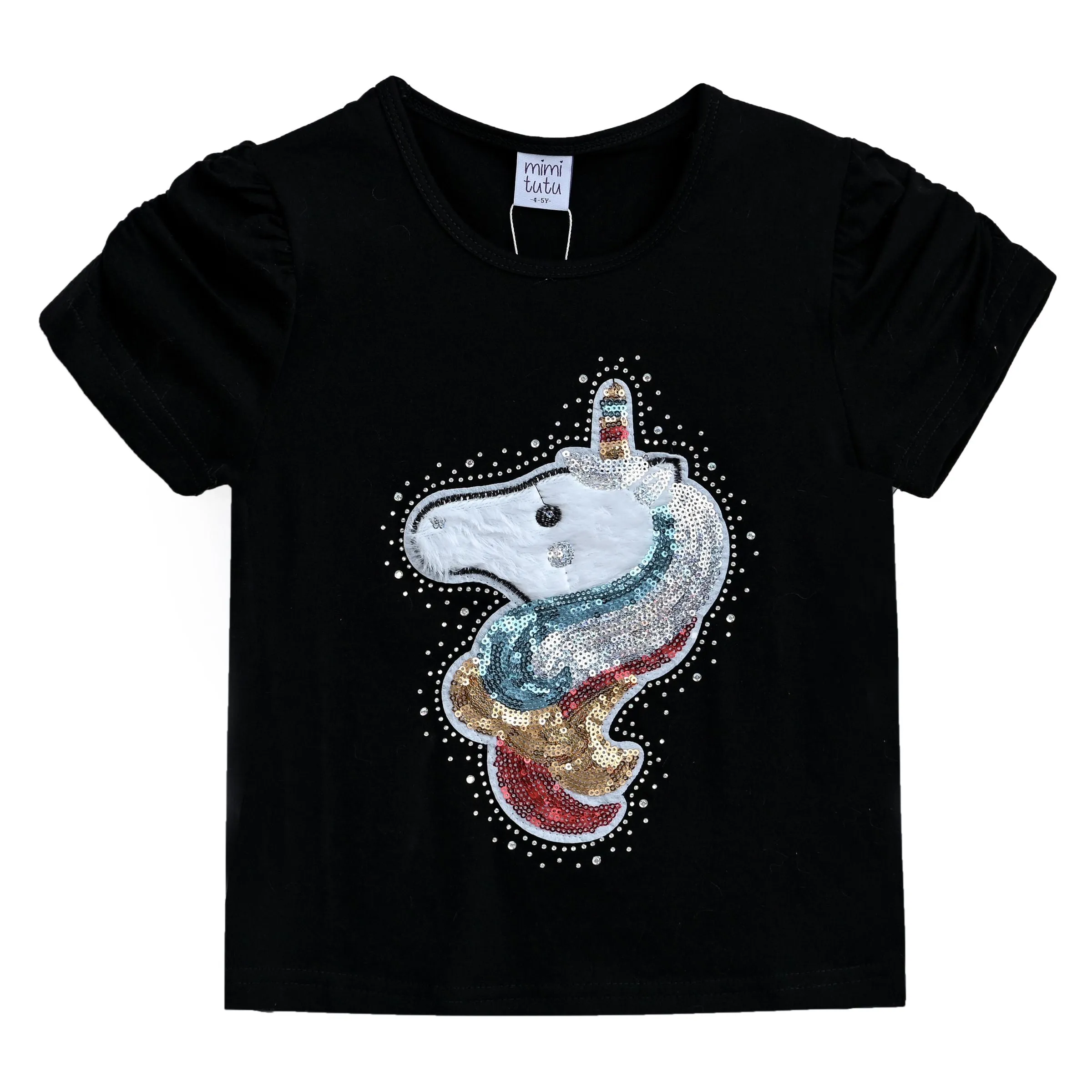 Black Unicorn Applique T-Shirt