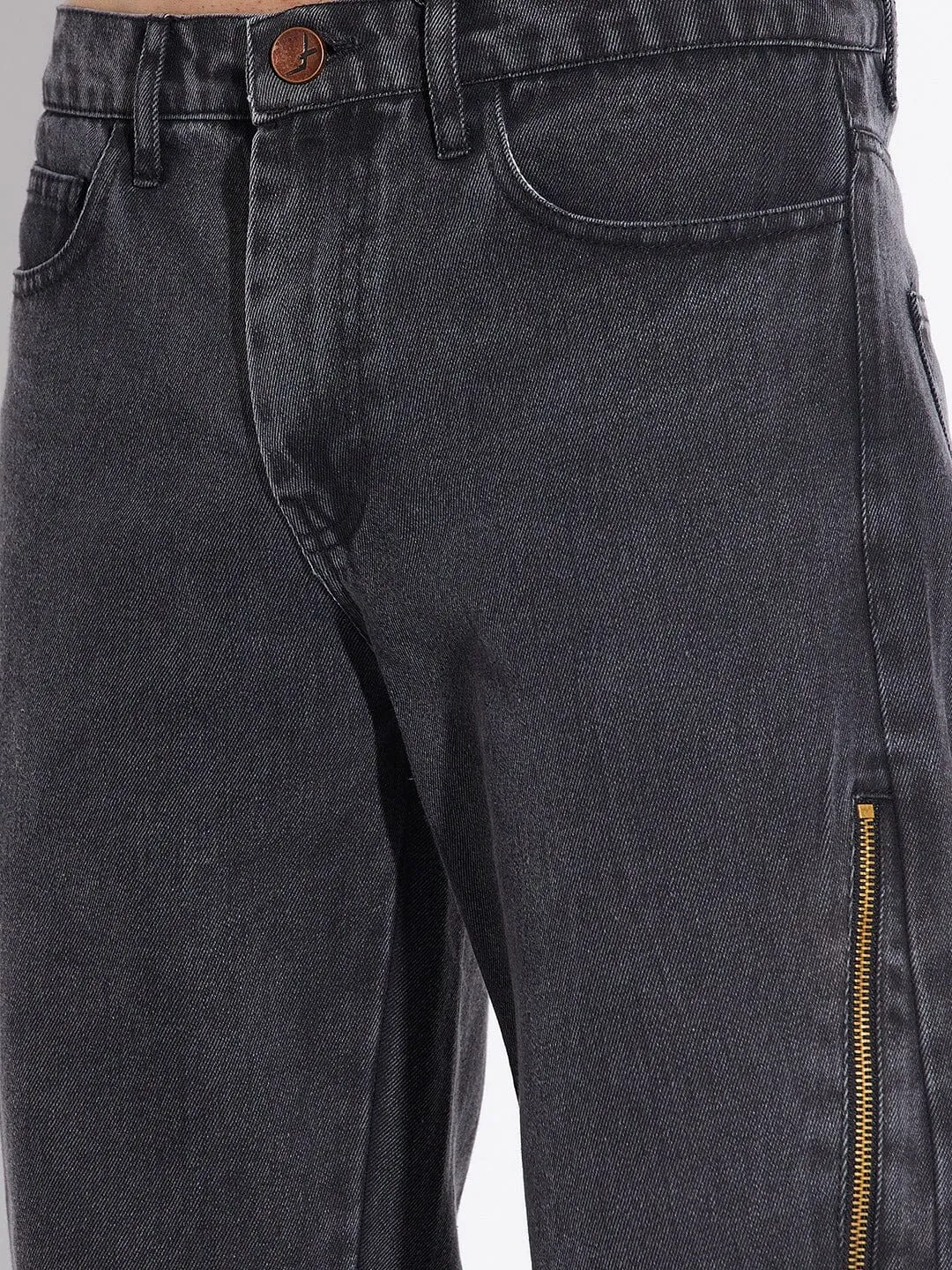 Black Zipped Adjustable Flared Denim