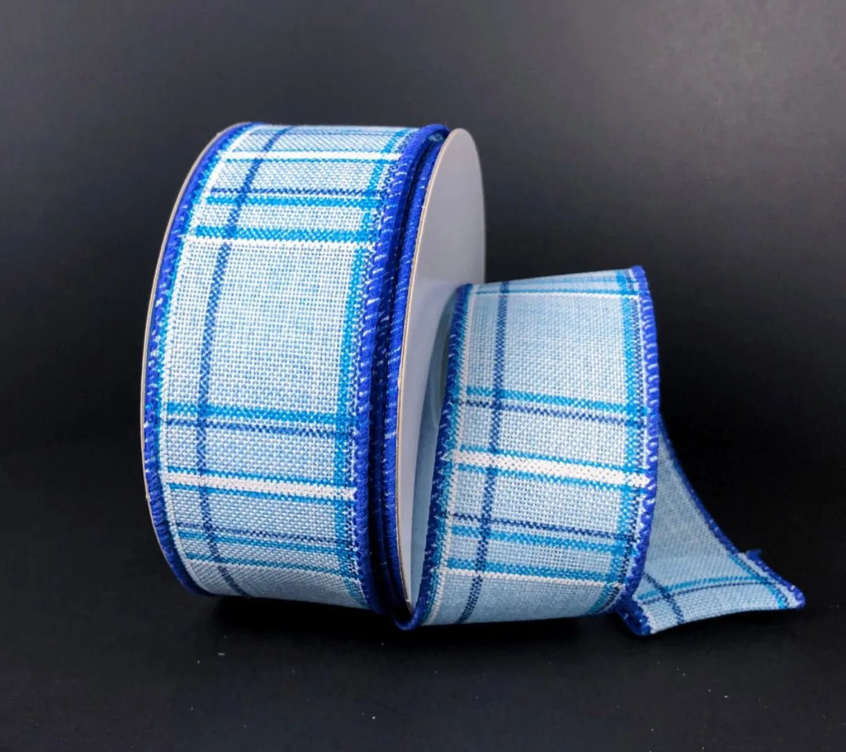 Blue and white summer plaid 1.5”