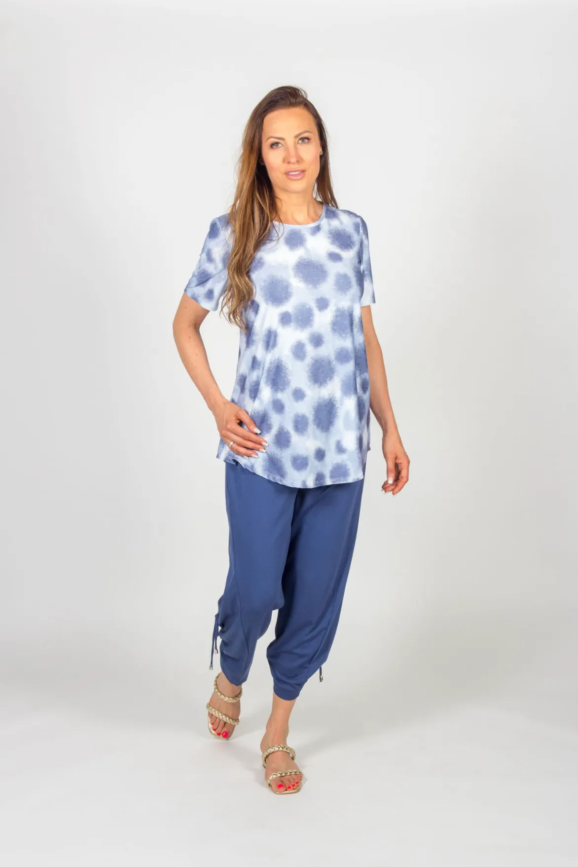 Blue Dots Short Sleeve Bamboo Tunic Top