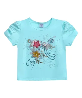 Blue Flowers Applique T-Shirt