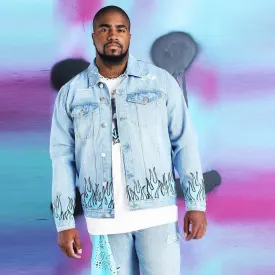 BOOHOO.MAN - Men 'Blue' Quavo Skull and Flame Denim Jacket MN094