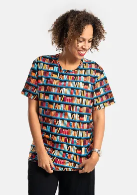 Bookshelf Print Cotton T-Shirt