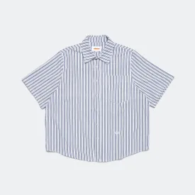 Boxy Striped Button-Up - White/Blue