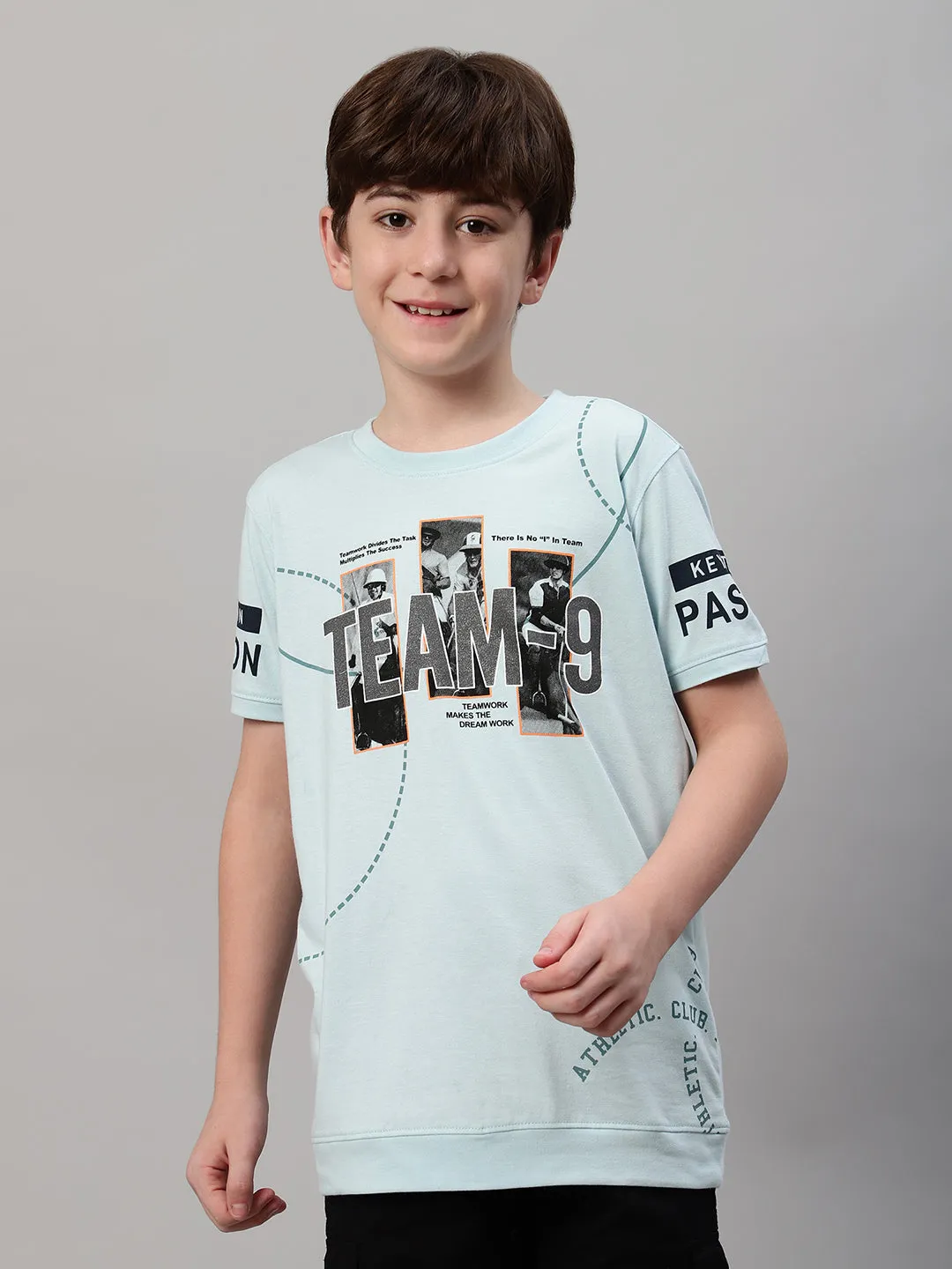 Boy's Aqua Blue Graphic Print T-Shirt