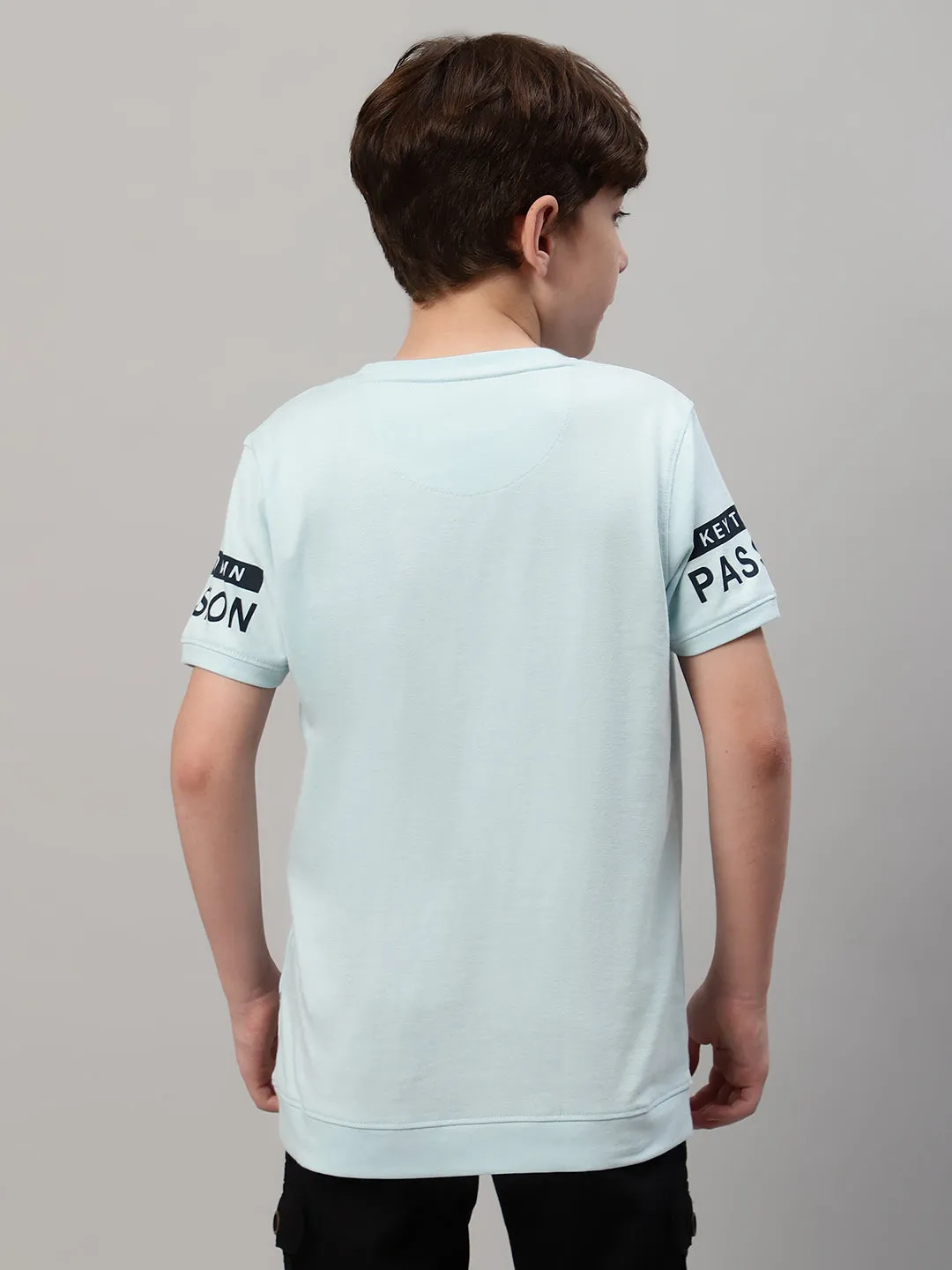 Boy's Aqua Blue Graphic Print T-Shirt