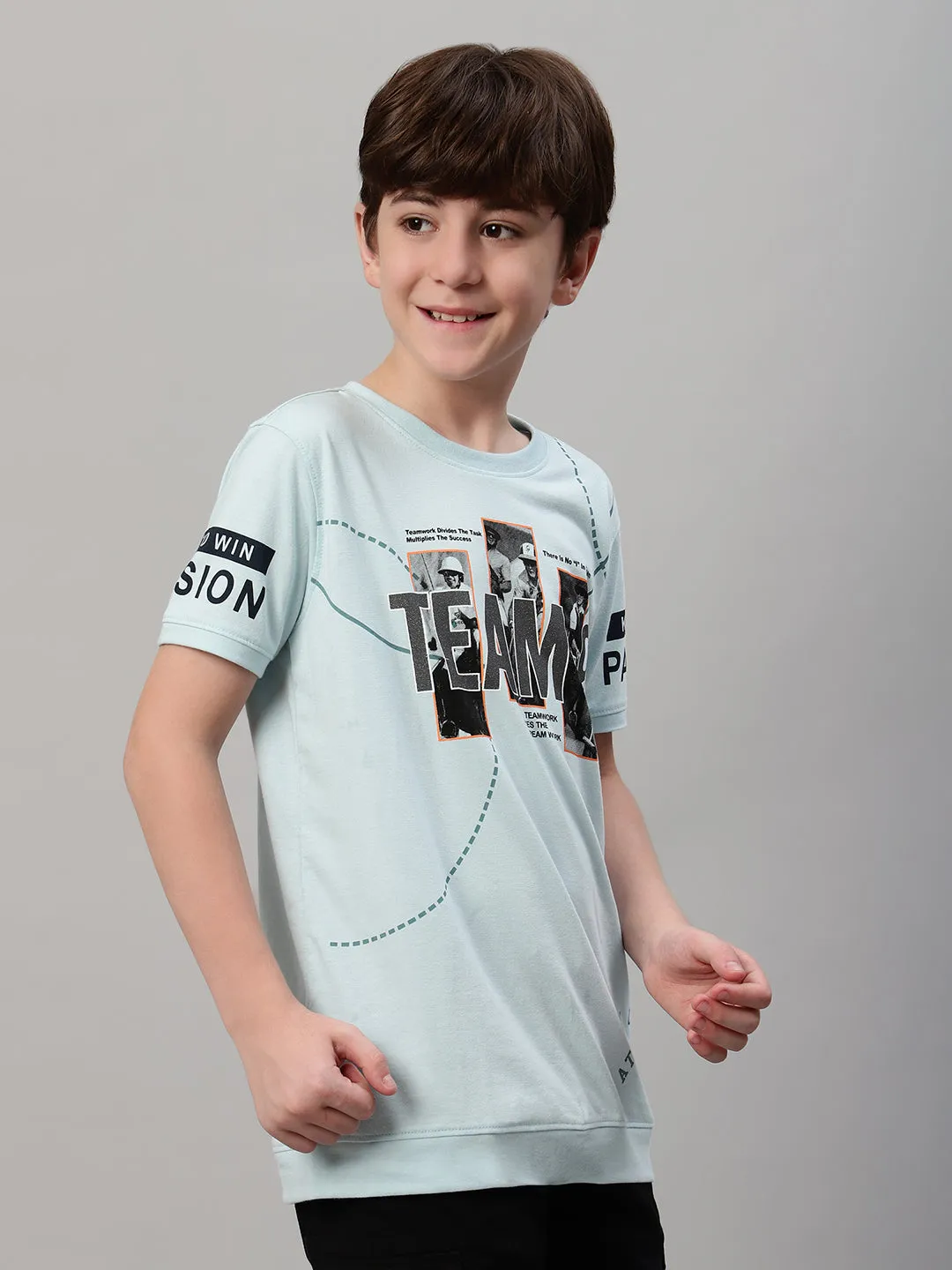 Boy's Aqua Blue Graphic Print T-Shirt