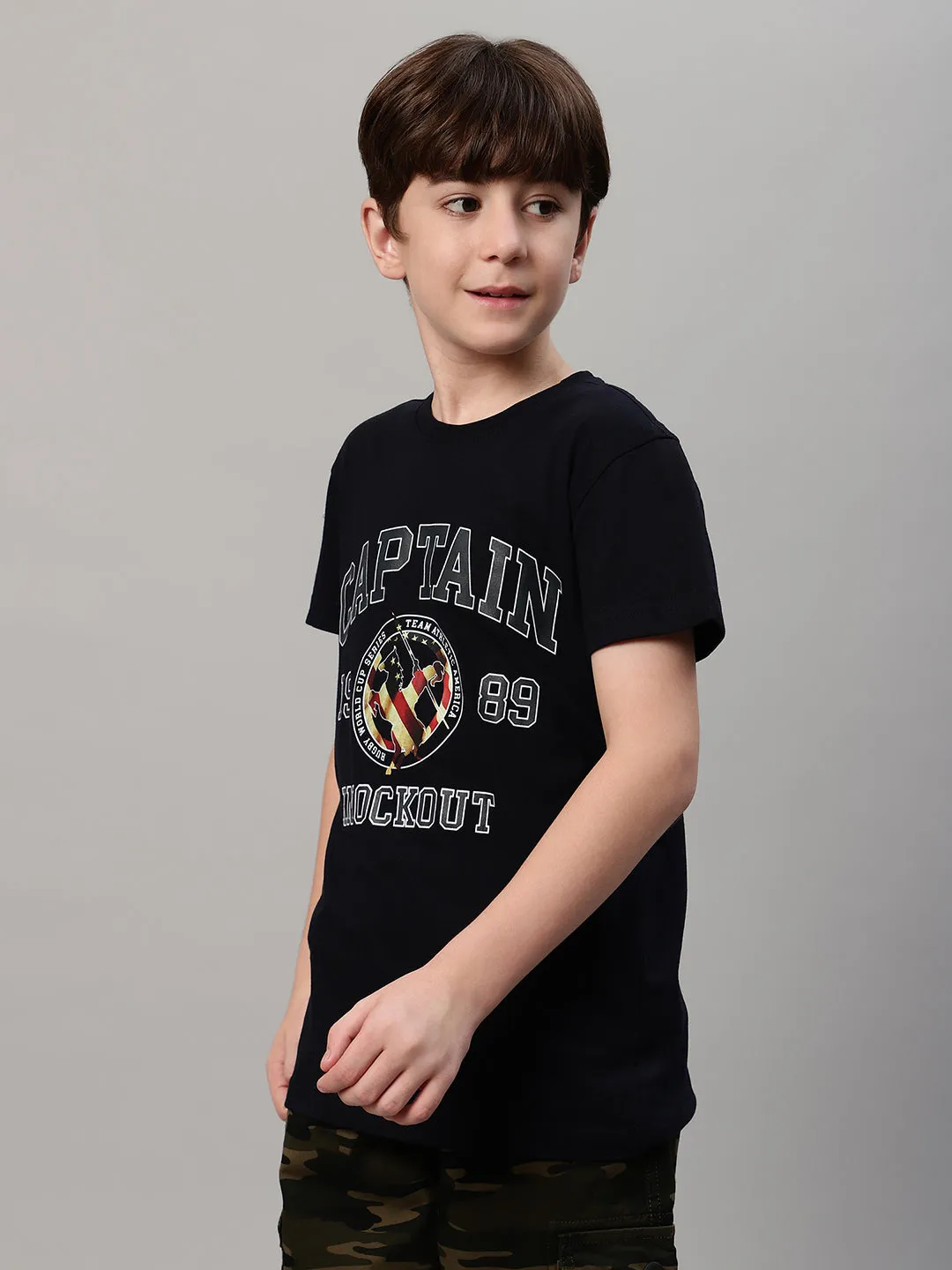 Boy's Navy Blue Typographic Print T-Shirt