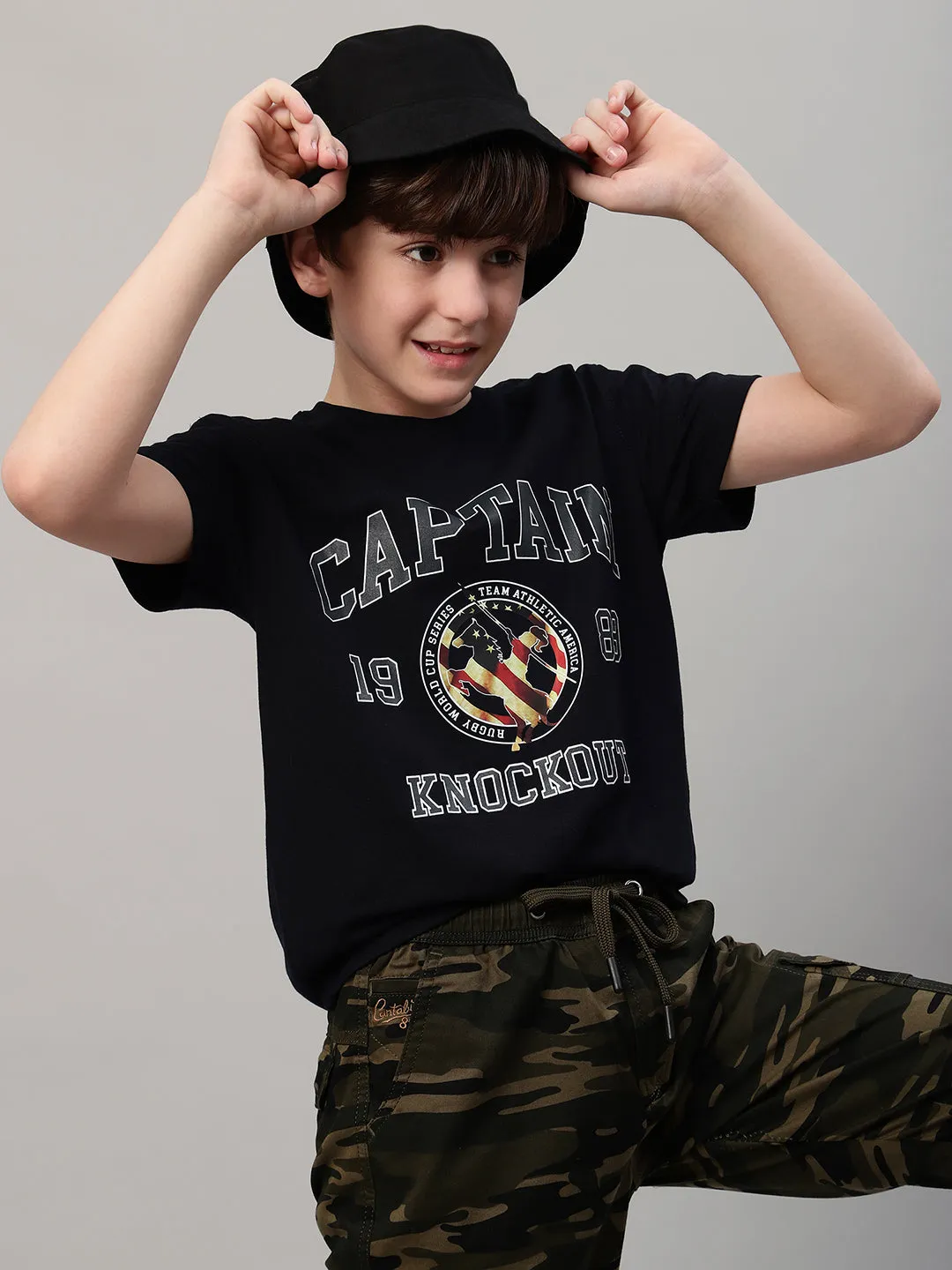 Boy's Navy Blue Typographic Print T-Shirt