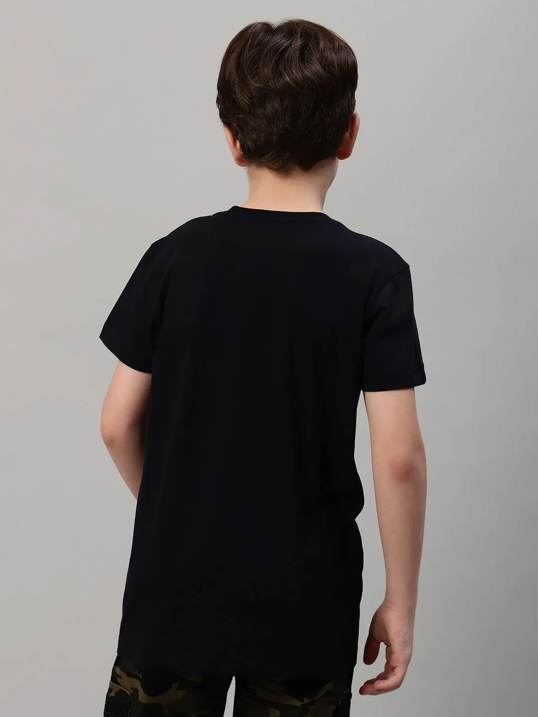 Boy's Navy Blue Typographic Print T-Shirt