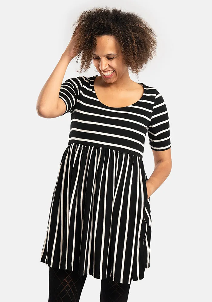 Brita Black & Ecru Stripe Smock Tunic