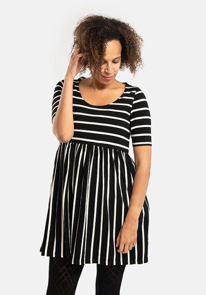 Brita Black & Ecru Stripe Smock Tunic