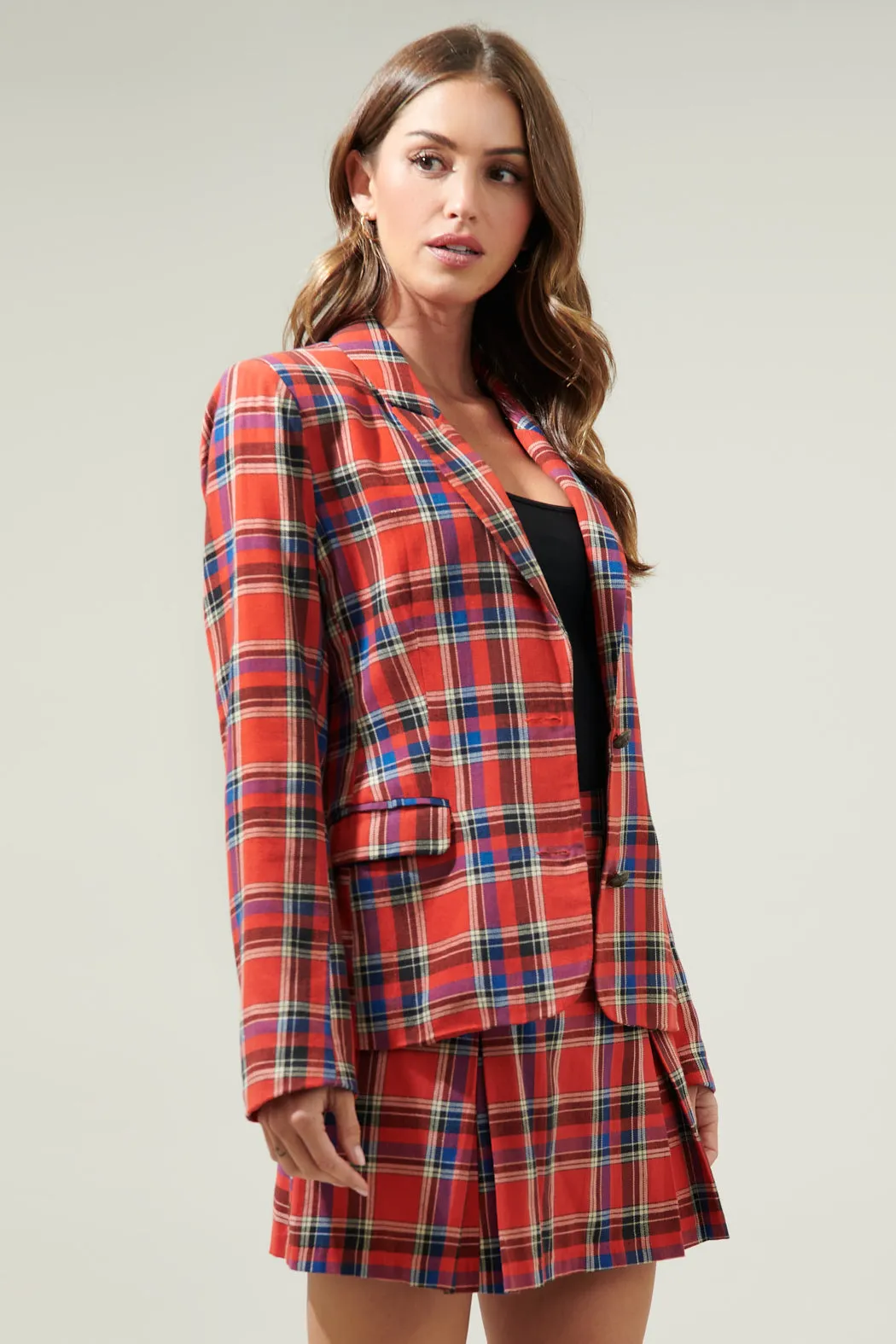 Calera Collared Fitted Plaid Blazer