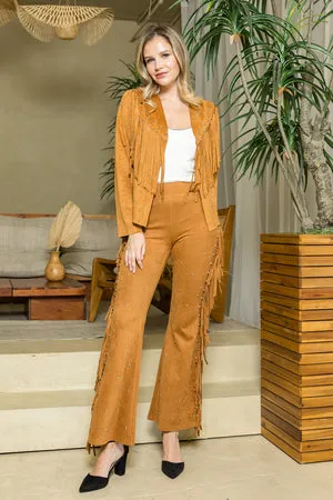 Camel Brown Ultra Suede Fringed Jacket