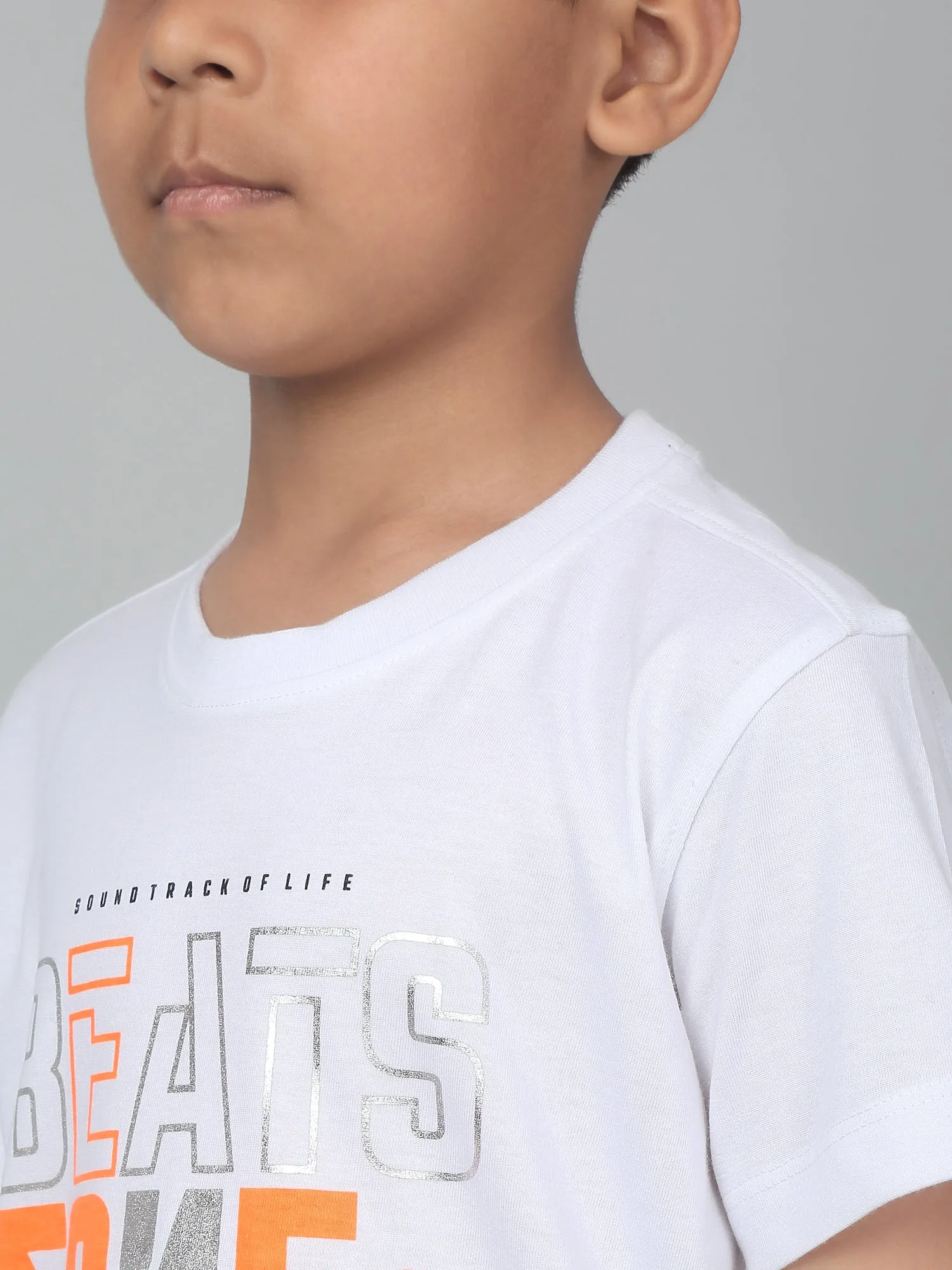 Cantabil Boy's White Printed Half Sleeves T-Shirt