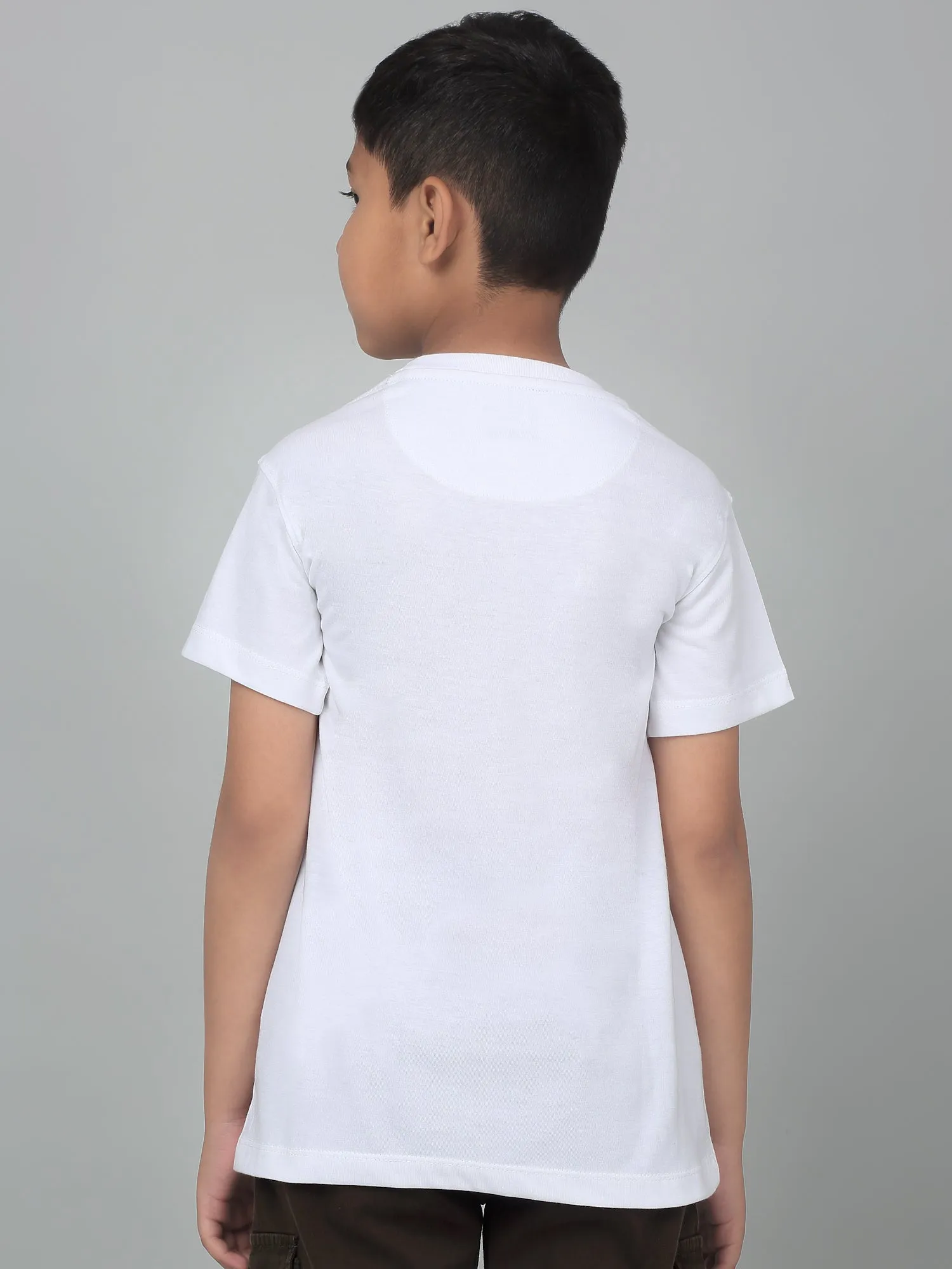 Cantabil Boy's White Printed Half Sleeves T-Shirt