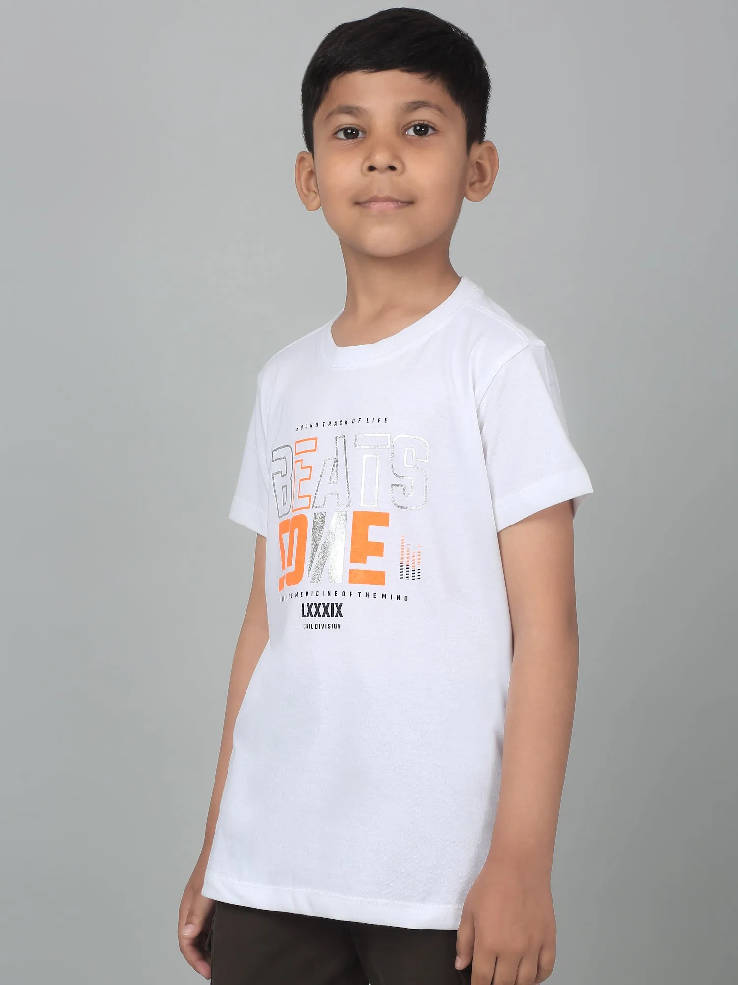 Cantabil Boy's White Printed Half Sleeves T-Shirt