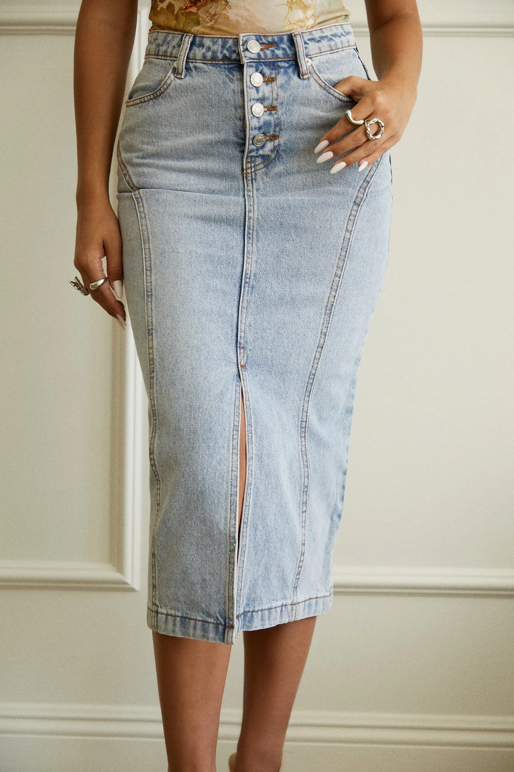 Carol High Waist Midi Skirt - Denim