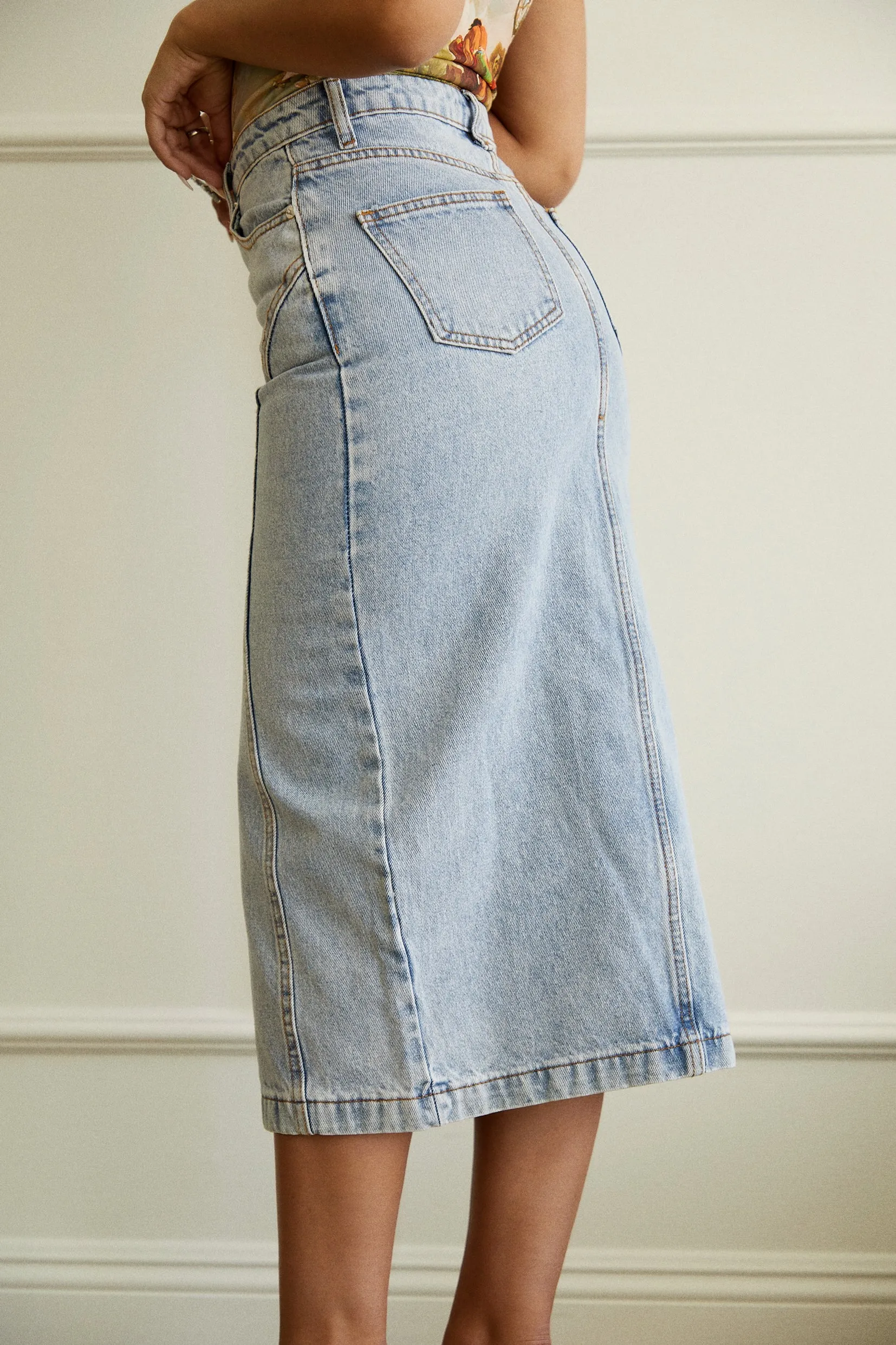 Carol High Waist Midi Skirt - Denim