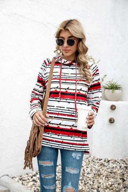 Casual Loose Ladies Pullovers  with Pocket and Hooded Top