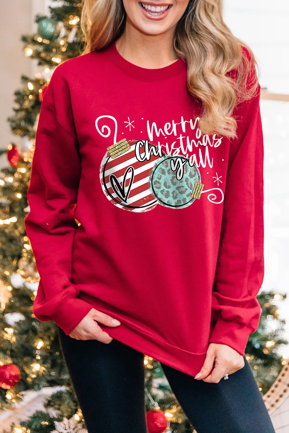 Christmas Glitter Letter Print Graphic Pullover Sweatshirt